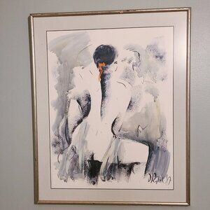 Vintage Watercolor Painting, Surreal Female Nude Portrait, Woman with braid